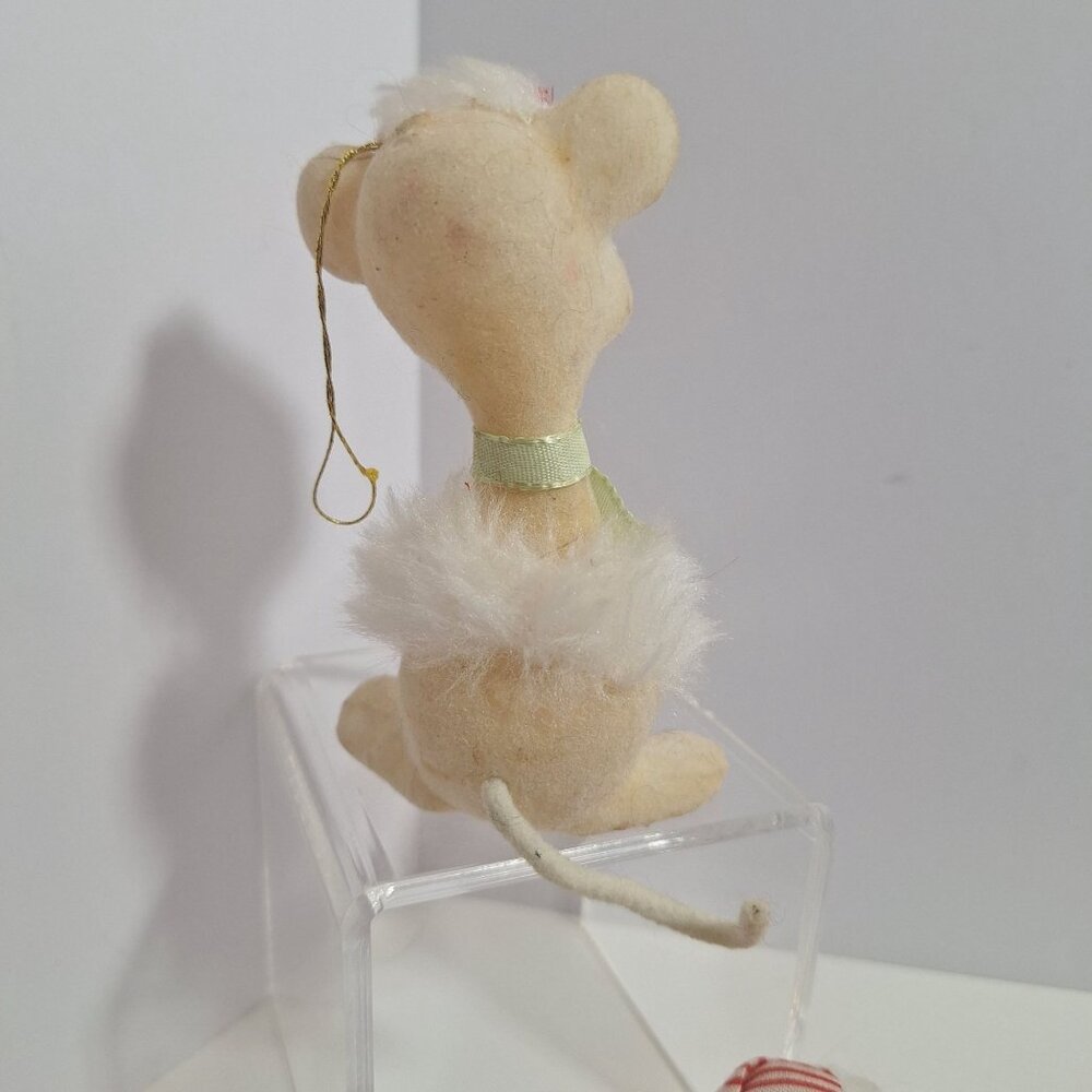3 Vtg Flocked Mouse Mice Lot 4" Christmas Ornaments White Gray Nurse Adorable! - Picture 4 of 11